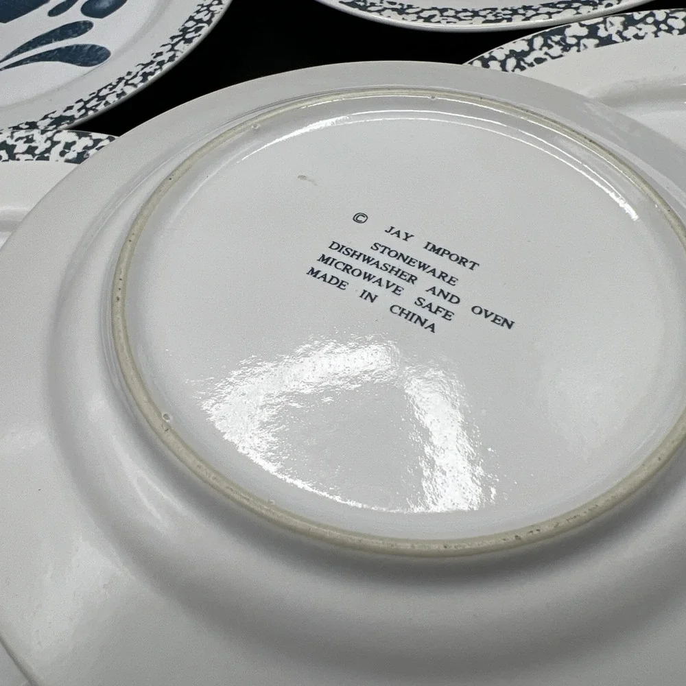 6 Jay Import Blue Hearts Sponge Bread Salad Dessert‎ Plates 7 3/4
